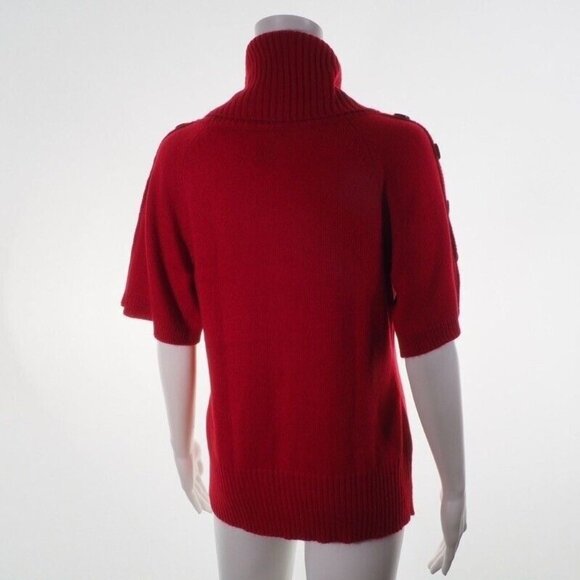 Design 365 Sweater Womens Size Medium Neck Red Button Short Sleeves - Picture 6 of 10